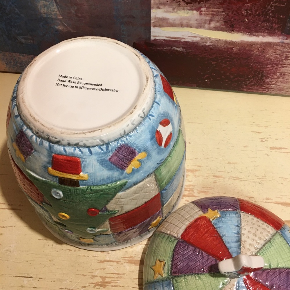 Christmas Patchwork Quilt Cookie Jar - image 8